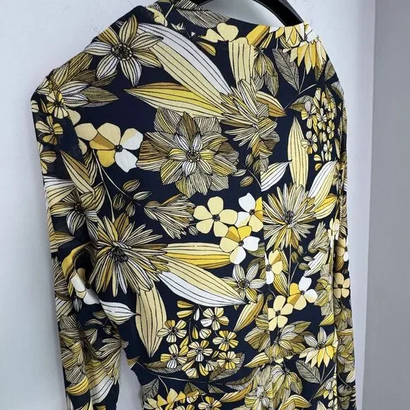Women's Tommy Hilfiger Navy Yellow Flower Long Sleeve Dress Wrap V Size 10 NEW - Picture 7 of 10